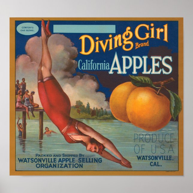 Diving Girl Brand California Äpfel Fruchtkasten La Poster (Vorne)