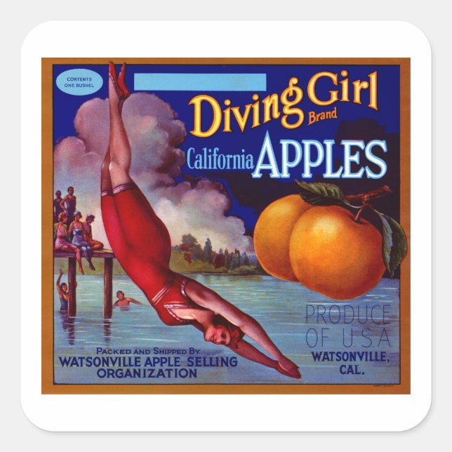 Diving Girl California Quadratischer Aufkleber (Vorderseite)