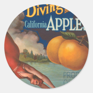 Diving Girl California Runder Aufkleber