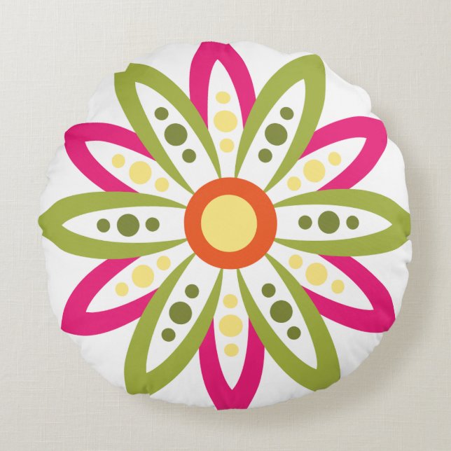 Diwali 2025 Throw Pillow – Rangoli Flower Home Dec Rundes Kissen (Vorderseite)