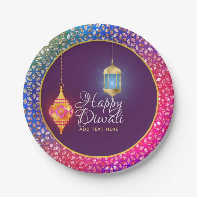 Diwali Bollywood Lanterns Glitzern Personalisiert Pappteller (Vorderseite)