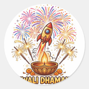 Diwali Dhamaka Feuerwerk Runder Aufkleber
