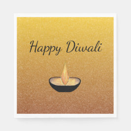 Diwali Diya Flamme Lampe Eleganter Glitzer Gold Serviette