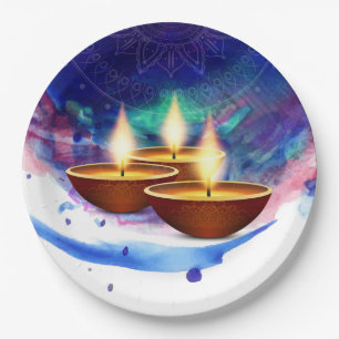 Diwali Diyas Blue Paint Wash Pappteller