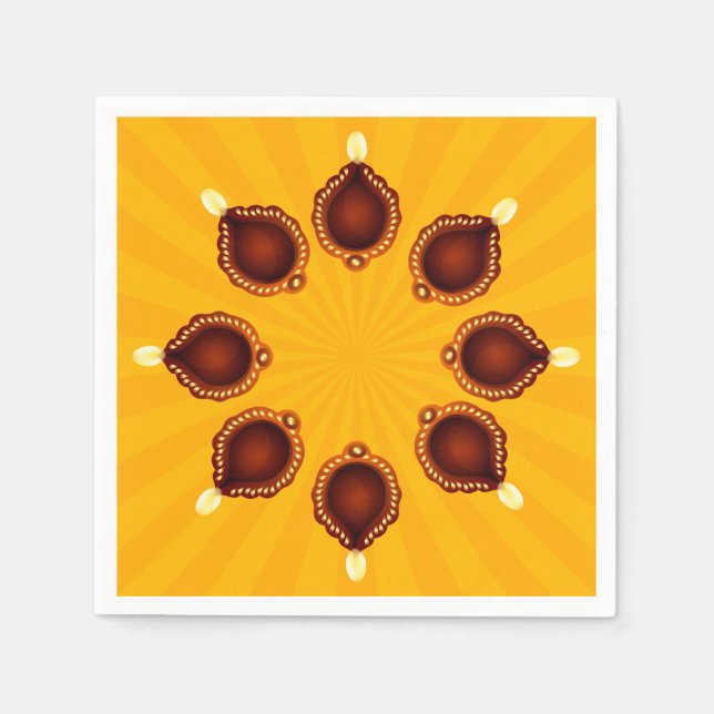 Diwali Diyas mit gelben Sonnenstrahlen Serviette (Vorderseite)