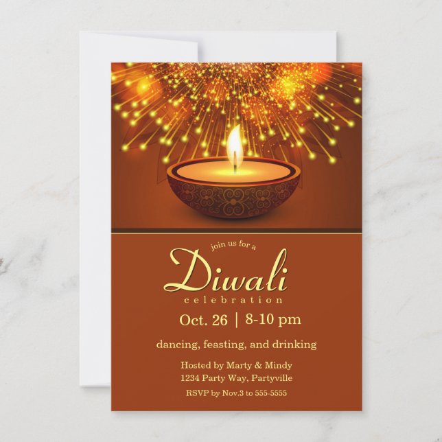 Diwali Diyas und Feuerwerke Einladung (Vorderseite)
