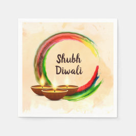 Diwali Diyas Watercolor Circle Serviette