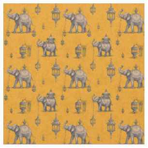 Diwali-Elefant im goldenen Feld Toile de Jouy Stoff
