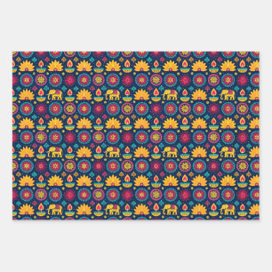 Diwali Elefanten und Lichter Geschenkpapier Set