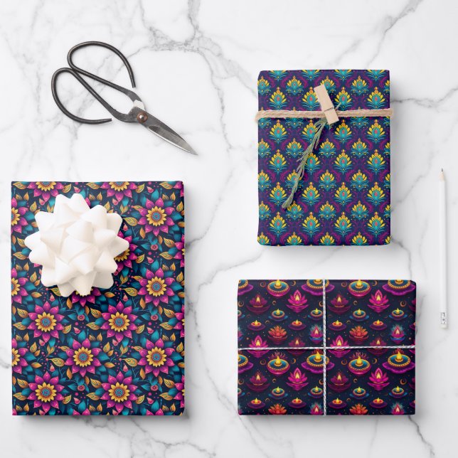 Diwali Floral Pattern Geschenkpapier Set (Vorderseite)