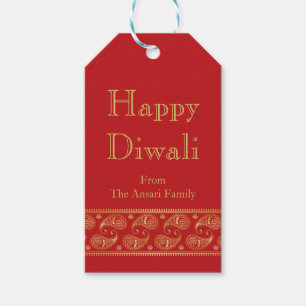 Diwali Geschenk-Umbau im Rot-und Goldinder-Muster Geschenkanhänger