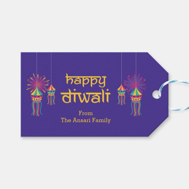 Diwali Geschenktafel mit Laternenillustration Geschenkanhänger (Vorderseite (Horizontal))