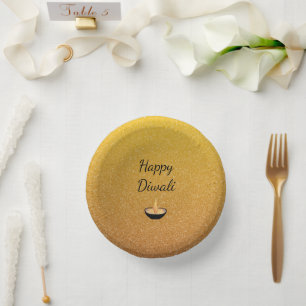 Diwali Gold Glitzer Glam Diya Lamp Flame Pappteller