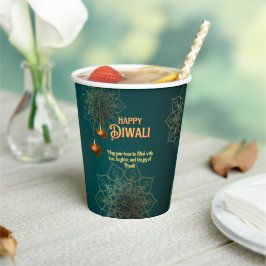 Diwali Green Gold Lamps Mandala Personalisiert Pappbecher