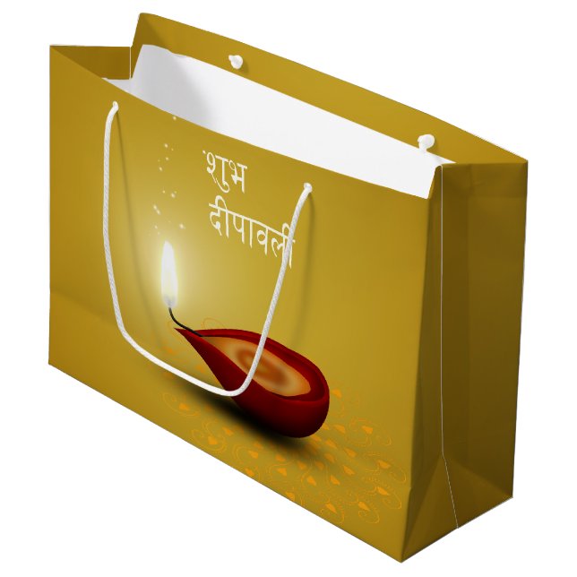 Diwali heureux Diya - grand sac de cadeau (Devant Angle)