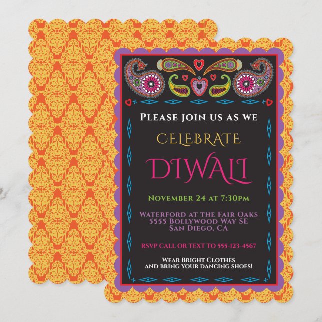 Diwali Indian Party Invitation Karte (Vorne/Hinten)