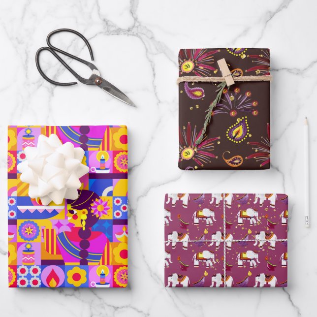 Diwali, indische Geschenkverpackungen für ethnisch Geschenkpapier Set (Vorderseite)
