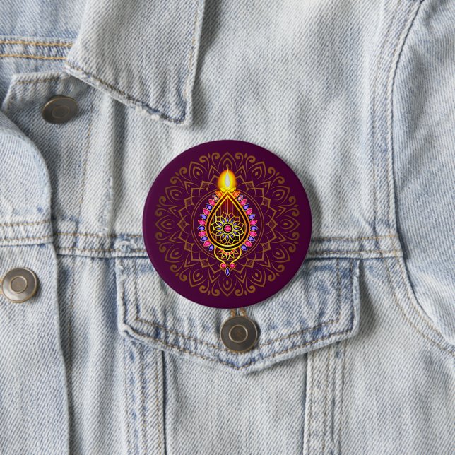 Diwali Jeweled Diya Candle Design Mandala Lila Button (Beispiel)