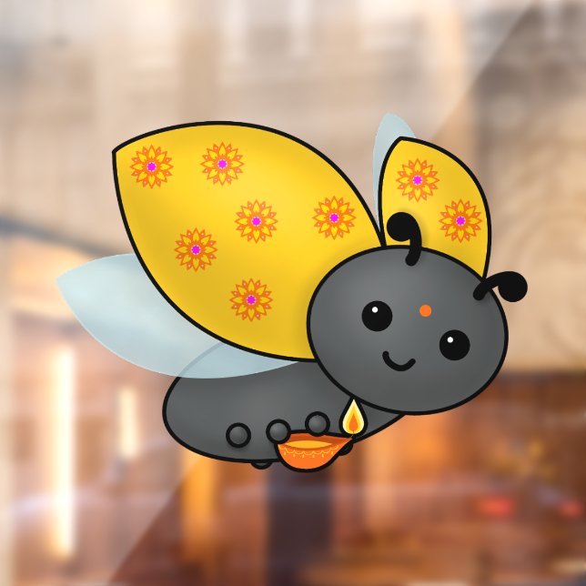 Diwali Ladybug mit Deepa Fensteraufkleber (Blatt 2)