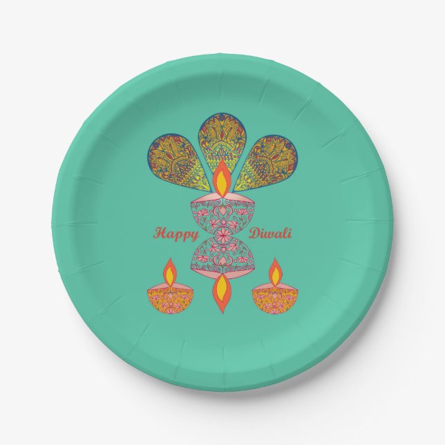 Diwali Lamps - Türkis Pappteller (Vorderseite)