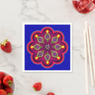Diwali Lila Diya Flame Lotus Mandala Blue Serviette