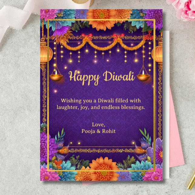 Diwali Lila Gold Diwali Lamps Light Illustration Einladung (Von Creator hochgeladen)