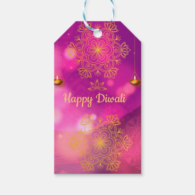 Diwali Lila Gold Mandala Lamps Geschenkanhänger (Vorderseite)