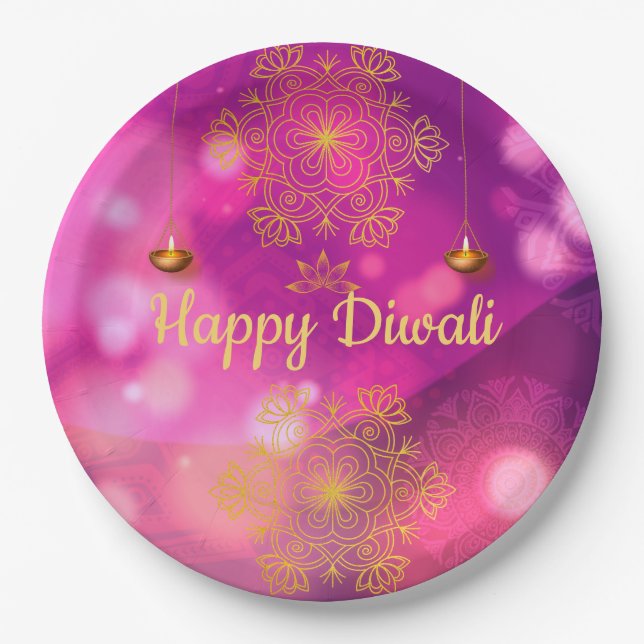 Diwali Lila Gold Mandala Lamps Pappteller (Vorderseite)