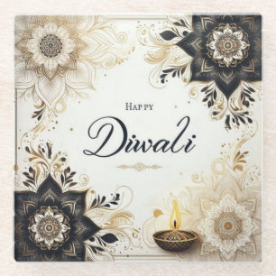 Diwali mit Elegant Floral & Diya Glasuntersetzer