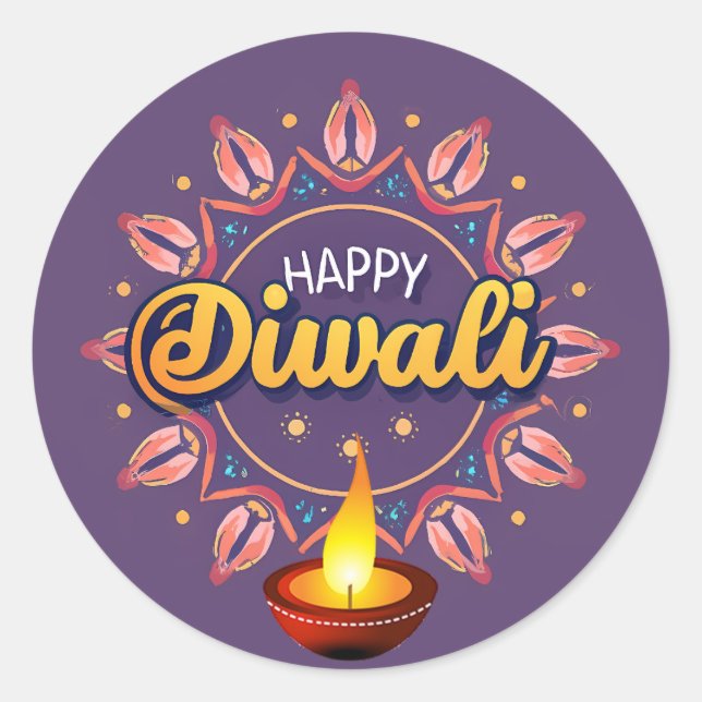 Diwali mit Vertiefung Runder Aufkleber (Vorderseite)