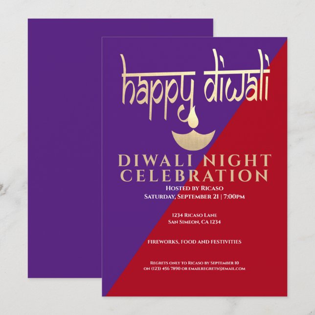 Diwali Night Celebration of Light Einladung (Vorne/Hinten)