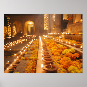 Diwali-Öllampen-Reihen mit Blumenposter Poster