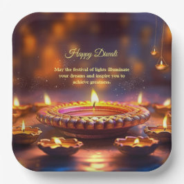 Diwali Orange Brown Golden Lamp Diyas Pappteller