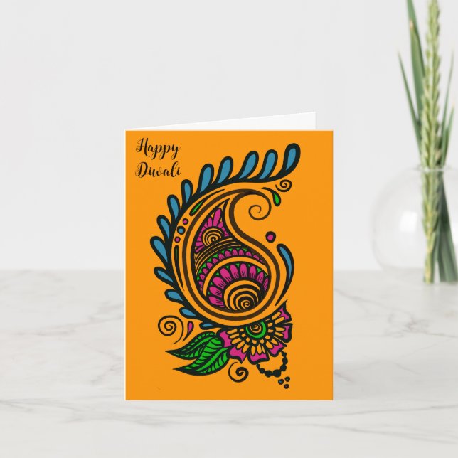 Diwali Orange Paisley Card Feiertagskarte (Vorderseite)