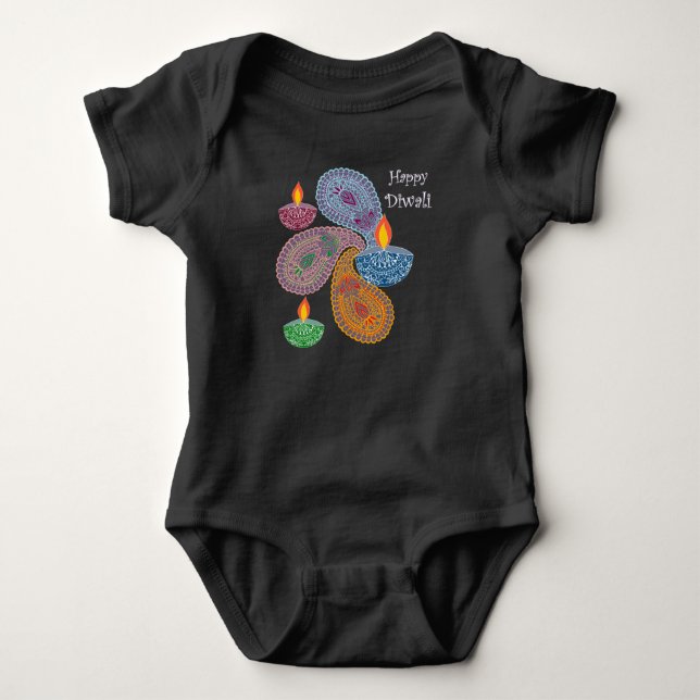 Diwali - Paisleys & Lampen Baby Strampler (Vorderseite)
