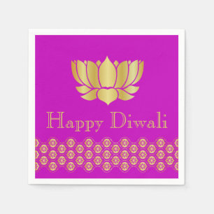 Diwali Papierserviette in Fuschia u. Goldmuster