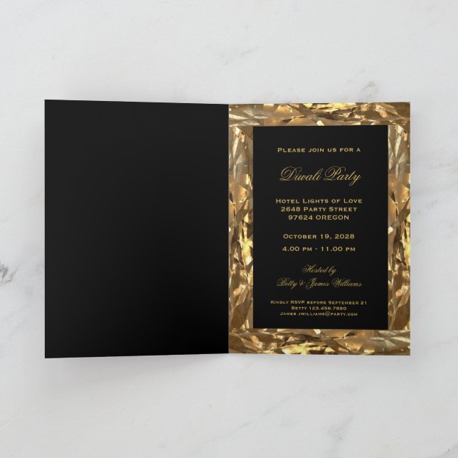 Diwali Party Einladung Elegantes Schwarzes Meer (Innenseite)