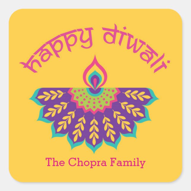 Diwali Party Favor Sticker avec Diya Illustration (Devant)