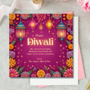 Diwali Pink Festive Blume Lamp Gruß Einladung