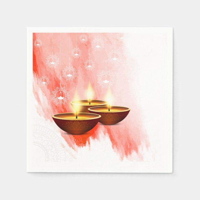Diwali Red Watercolor mit Diyas Serviette (Vorderseite)