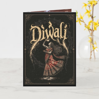 Diwali tanzende Frau mit Lampe Karte