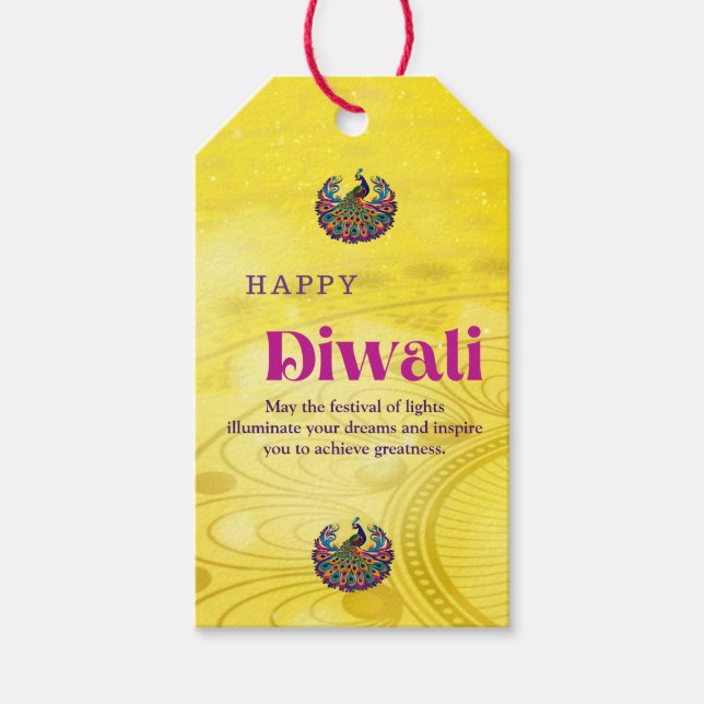 Diwali Yellow Mandala Lamp Peacock Personalisiert Geschenkanhänger (Vorderseite)