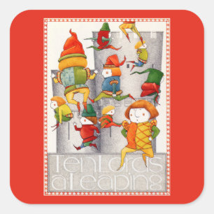 DIX LORDS A LEAPAPING Grand Stickers Carré - Rouge