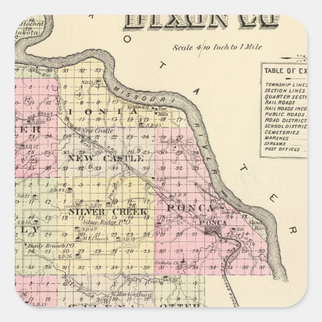 Dixon Landkreis, Nebraska Quadratischer Aufkleber (Vorderseite)