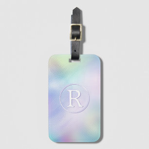 DIY 3-D White Monogram in Circle, Iridescent Glass Gepäckanhänger