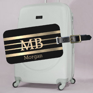 DIY 3D Gold Monogramm/Name, Bk/Gold Streifen, Schw Gepäckanhänger