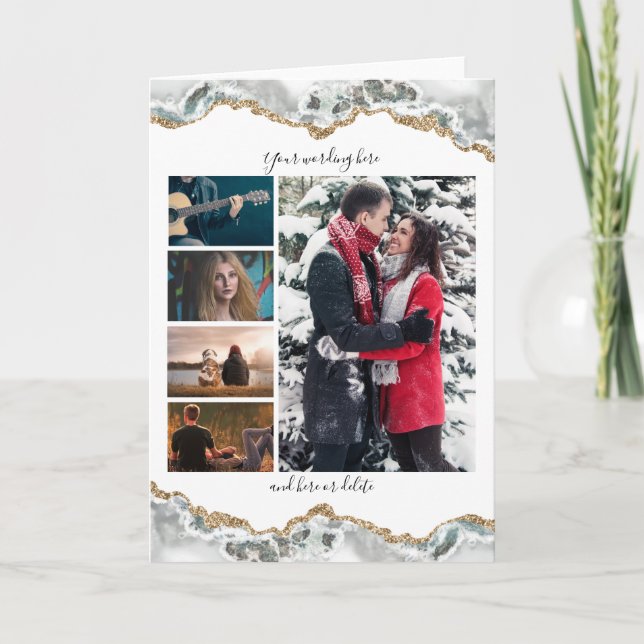 DIY 5 Foto Jubiläum Hochzeit Marmor geode vert. Karte (Vorderseite)