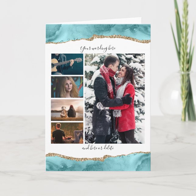 DIY 5 Foto Jubiläum Hochzeit Marmorgeode blau Karte (Vorderseite)