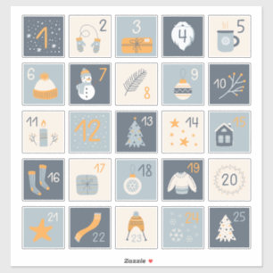 DIY Advent Kalender Stickers RED GRAY Weihnachten Aufkleber