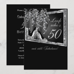 DIY Age Birthday Party   Silver Glitzer & Black Einladung